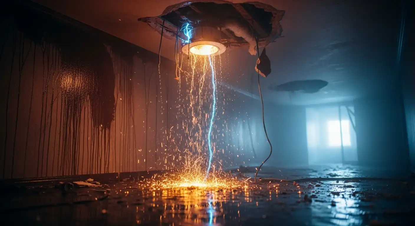 burst pipes or water leaking into electrical fixtures