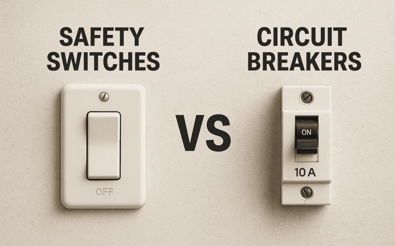 Comparison of a safety switch and a circuit breaker.